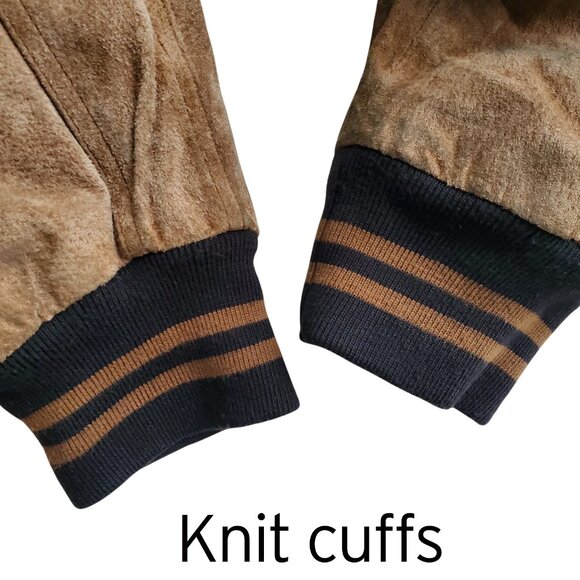 Route 66 Vintage Y2K 90s Suede Genuine Leather Varsity Bomber Jacket Black Tan L - Picture 6 of 16